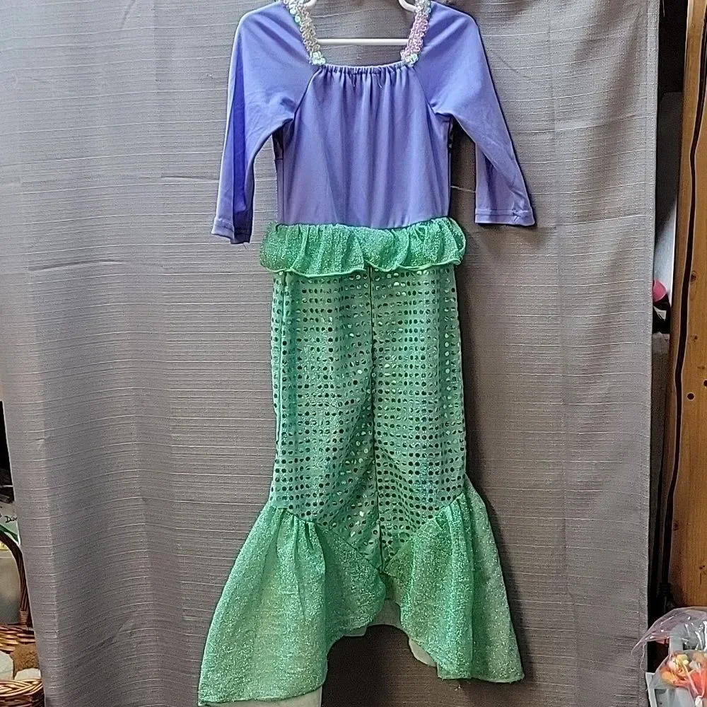 Girls Little Mermaid Ariel Princess Dress by The Two Princesses size 4‎ w/ Crown